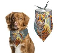 Tiger Stripes Orange Dog Bandanas for Feeding Grooming, Triangle Pet Bibs Washable Pets Scarf for Cats & Dogs