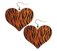 Tiger Stripes Orange Leather Earrings for Women Heart Earrings Lightweight Dangle Drop Earrings Cute Jewelry Gift