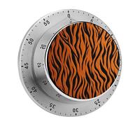 Tiger Stripes Orange Mechanical Kitchen Timer for Cooking 60 Min with Magnetic Backing Loud Alarm,Stainless Steel Wind Up Countdown Timer Cute Egg Timers for Cooking Studying Gaming Classroom Office