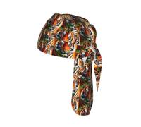 Tiger Stripes Orange Pattern Print Cycling Skull Cover Moisture Wicking Headwrap Under Helmet Tie Back Modern Beanie 22-24 In