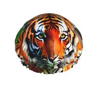 Tiger Stripes Orange Pattern Print Double Layer Waterproof Shower Cap Women Men Reusable Bath Hair Caps Elastic Band