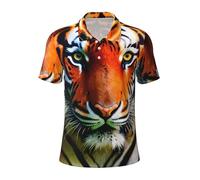 Tiger Stripes Orange Pattern Print Mens Polo Shirts - Short Sleeve Dry Fit 3D Print Golf Shirts,Moisture Wicking, Black, M