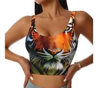 Tiger Stripes Orange Pattern Print Women's Sports Bra, Compression, Moisture Wicking, High-Impact Sports Bra for Women, Black, L