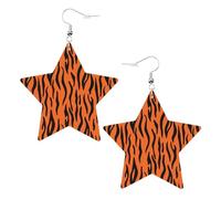 Tiger Stripes Orange Pattern Printed Leather Pierced Earring Set, 1 Pair Lightweight Bohemian Earrings Birthday Party Jewelry Gifts For Women