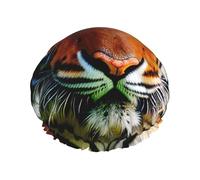 Tiger Stripes Orange Pattern Printed Reusable Bathing Cap, Dual Layer Hair Cover For Long Thick Hair, 10.6in Headgear
