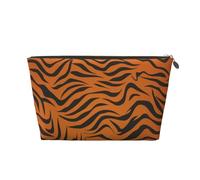 Tiger Stripes Orange Pattern Prints PVC Leather Travel Toiletry Bag with Gold Zippers, Waterproof Cosmetic Organiser for Makeup, Toiletries & Essentials