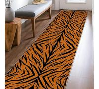 Tiger Stripes Runner Rug, Animal Print Modern Black Orange None Orange Low Pile Home Floor Rectangle Print Carpet for Kitchen Bedside Entryway Hallway Decor 2x8 Ft