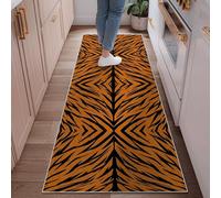 Tiger Stripes Runner Rug, Animal Print Modern Black Orange None Orange Non-Slip Soft Rectangle Carpet Stain Resistant for Kitchen Bathroom Entryway Bedside Decor 2x6 Ft
