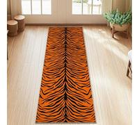 Tiger Stripes Runner Rug, Wild Contemporary Orange Black Fall Orange Low Pile Edge Binding Home Rectangle Carpet for Kitchen Hallway Laundry Room Entryway Decor 2x5 Ft