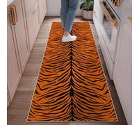 Tiger Stripes Runner Rug, Wild Contemporary Orange Black Fall Orange Low Pile Edge Binding Home Rectangle Carpet for Kitchen Entryway Bedside Laundry Decor 2x6 Ft