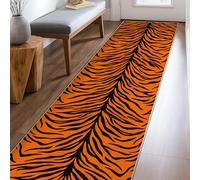 Tiger Stripes Runner Rug, Wild Contemporary Orange Black Fall Orange Low Pile Home Floor Rectangle Print Carpet for Kitchen Laundry Room Doorway Entryway Decor 2x8 Ft