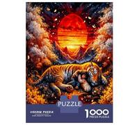 Tiger Sunset Fire 1000 Pieces Jigsaw Puzzle Bundle Wild Vibe Jigsaw Puzzle Extra-Thick Cardboard Jigsaw Puzzle Collector Mind Relaxation Office Break Travel 70x50cm/1000pcs
