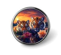 Tiger Sunset Flower Beach Round Brooch Pins Badge Printed Button Tie Lapel Backpack Pin Decoration for Women Men