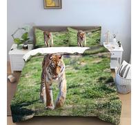 Tiger Super King Duvet Cover - Grassland Bedding Sets, Soft Microfibre Quilt Cover, Reversible Duvet Covers with Zipper Closure, 2 Pillow Cases 50x75 cm -Ai3282
