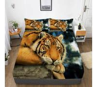 Tiger Super King Fitted Sheet, Animals Fitted Bed Sheet Super King, Deep Pocket 12 inch (30 cm) - Soft Microfibre Fabric 3D Fitted Sheets - Shrinkage and Fade Resistant Bedding - Bottom Sheet T560