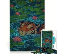 Tiger Swimming in Lily Pond Illustration 1000 Pieces Jigsaw Puzzles for Adults Smart Game Stress Release Pattern Assembly Xmas Surprise 38x52cm
