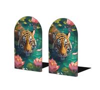 Tiger Swimming In The Water Bookends For Shelves 2 Pcs Wooden Book Stopper Organizer For Home Office Libraries