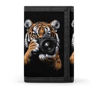 Tiger Taking Photo Funny Slim Trifold Wallet for Men Front Pocket Purse with Credit Card Holder