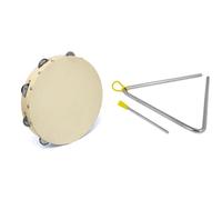 TIGER TAM91-08 8" (20cm) Wooden Tambourine Single Row Natural & TRI14-MT 8" Triangle Instrument with Beater