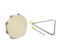TIGER TAM91-10 10" Wooden Tambourine - Single Row - Natural & TRI14-MT 8" Triangle Instrument with Beater