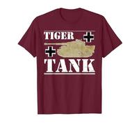 Tiger Tank - Historical World War 2 (WW2) German Panzer T-Shirt, Men, Burgundy, Medium