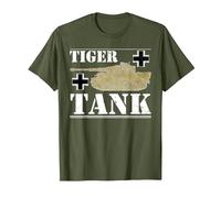 Tiger Tank - Historical World War 2 (WW2) German Panzer T-Shirt, Men, Olive Green, Medium