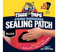 Tiger Tape® Seal Patches - 5 Pack | Thick Rubberised Waterproof Leak Fix. Instantly Seals out Water, Air & Moisture to create a super strong, flexible watertight bond. UV Resistant. Black. 100 x 200mm