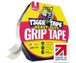 Tiger Tape® UK Made. Thick, Strong Double Sided Sticky Tape. Heavy Duty, Removable, No Residue No Mess. Works on anything - Rugs, Woods, Brick, Glass. Sticky Gripper Tape. Mount, Grip, Hold.