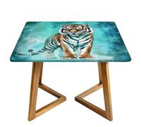 Tiger Teal Square Tablecloth with Elastic Edgs Animal Fitted Table Cover Waterproof Topper Cap for Dining Wedding Party Picnic 100cm