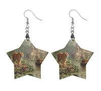 Tiger Temple Boat Water Lilies Womens Wooden Dangle Earrings for Adults Drop Pendant Trendy Jewelry