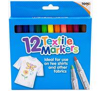 Tiger Textile Fabric Markers - Pack of 12 Pens Assorted Colours - Ideal for T-Shirts, Bags, Trainers, Clothes, Soft Toys