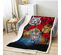 Tiger Throw Blanket for Bed Sofa Kids Rose Leopard Lion Plush Blanket Luxury Rose Floral Cheetah Sherpa Blanket Nature 3D Wild Animal Safari Cat Fuzzy Blanket Single 50x60 Inch