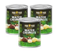 Tiger Tiger Whole Water Chestnuts in Water 3 x 567g Tins, Crisp Chinese Tinned Vegetables, Low Fat Versatile Cooking Ingredient for Stir-Fry, Dim Sum, Soups & Salads