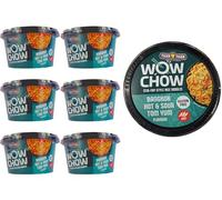 Tiger Tiger WOW CHOW Bangkok Hot & Sour Tom Yum Noodles Pot 6 Pack (76g Each) - Stir Fry Style Rice Noodle Pots, Gluten Free Instant Noodles Cup, Spicy Thai Instant Meals Multipack