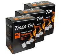 Tiger Tim 120 Sachet Firelighters Mess-Free Safe Odourless Instant Fire Starter for Wood Burners Barbecues Stoves Grills Campfires