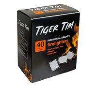Tiger Tim 40 Sachet Firelighters Mess-Free Safe Odourless Instant Fire Starter for Wood Burners Barbecues Stoves Grills Campfires