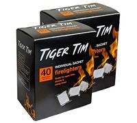Tiger Tim 80 Sachet Firelighters Mess-Free Safe Odourless Instant Fire Starter for Wood Burners Barbecues Stoves Grills Campfires