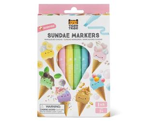 Tiger Tribe Scented Sundae Markers | Ice Cream Fragranced Pen Set for Kids | 6 Colouring Pens With Dessert Themed Patterns | Creative Art Sets | Portable Stationery Kit | Gifts for Children Ages 3+