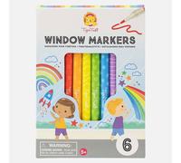 Tiger Tribe Window Markers - 6 Piece Window Pens For Glass Washable, Window Art, Colouring Pens For Kids, Dry Erases Off, Non-Toxic, Ages 3+