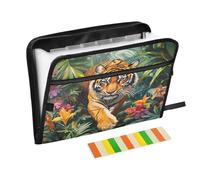 Tiger Tropical Flower Expanding File Folder A4,13 Pockets File Organiser, Paperwork A4 Plastic Wallet Document Storage Expander for School,Office and Home