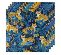 Tiger Tropical Leaves Blue Cloth Napkins Set of 4, Dinner Napkins Cloth 50 x 50 cm, Soft & Comfortable Reusable Napkin for Party Wedding Napkins