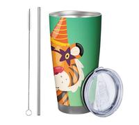 Tiger tumbler Pack Of 1 Cute Funny Pattern Cartoon Plant Flower Star Glasses Leaves Hat green orange Metal Reusable No Spill Shatterproof Yard Outdoor Picnic gym with straw Cold Drinks 20 Ounce