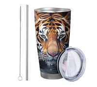 Tiger tumbler Set Of 1 Beautiful Floral River Leaves Botanical Scene Nature Lake orange pink green Powder Coated Hot And Cold Shatterproof Office Outdoor Club Dorm With Lid drinking cup 20 Ounce