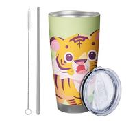 Tiger Tumbler with Lid, Bee Animal Cute Leaves Abstract Art Pattern Flower Green Orange Insulated Can Cooler 1 Pack