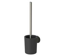 Tiger Tune Toilet Brush and Holder, No Drilling Required Thanks to 3M Self-Adhesive Backing System, Optional Mounting with Screws and Plugs, Stainless Steel Brushed, Black, 9.6 x 38.2 x 12.1 cm
