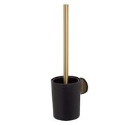 Tiger Tune Toilet Brush and Holder, No Drilling Required Thanks to 3M Self-Adhesive Backing System, Optional Mounting with Screws and Plugs, Brass Brushed, Black, 9.6 x 38.2 x 12.1 cm