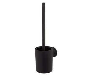 Tiger Tune Toilet Brush and Holder, No Drilling Required Thanks to 3M Self-Adhesive Backing System, Optional Mounting with Screws and Plugs, Black Metal Brushed, Black, 9.6 x 38.2 x 12.1 cm