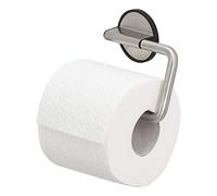 Tiger Tune Toilet Roll Holder, No Drilling Required Thanks to 3M Self-Adhesive Backing System, Optional Mounting with Screws and Plugs, Stainless Steel Brushed, Black, 15 x 10 x 2.6 cm