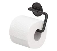 Tiger Tune Toilet Roll Holder, No Drilling Required Thanks to 3M Self-Adhesive Backing System, Optional Mounting with Screws and Plugs, Black Metal Brushed, Black, 15 x 10 x 2.6 cm