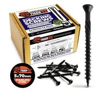 Tiger-Tx Black Stainless Steel Decking And Cladding Screws (Dia)5mm (L)70mm - Corrosion Resistant A2 Stainless Steel - Pack Of 150